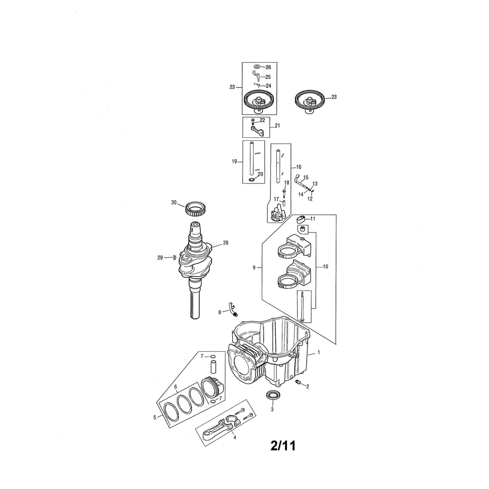 Single Cylinder Engine - Crankcase Diagram and Parts List for 13AP11CP756  Cub Cadet Lawn Tractor